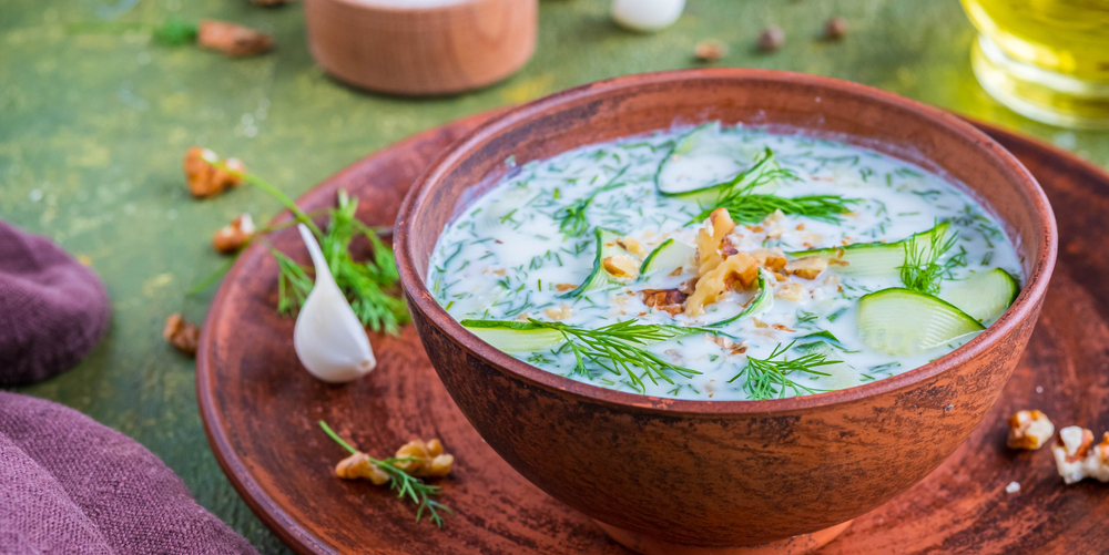 Traditional,Bulgarian,Cold,Soup,Tarator,With,Cucumber,,Herbs,And,Walnuts